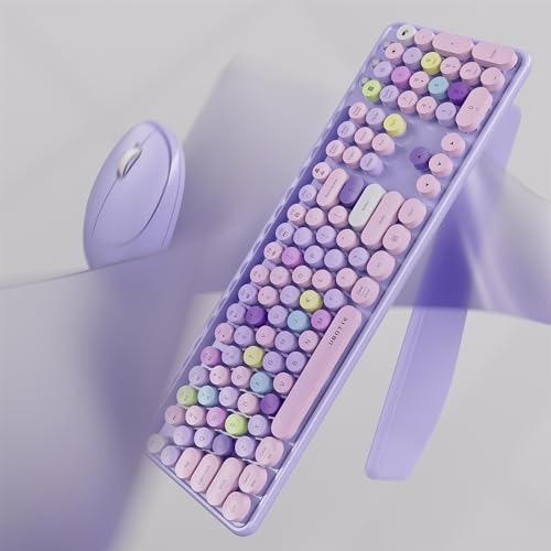 UBOTIE Wireless Keyboard and Mouse Combo, Phone Holder (Purple Colorful)