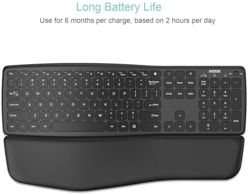 Arteck Multi-Device Ergonomic Wireless Bluetooth Keyboard with Nano USB-A, USB-C Type C Receiver Palm Wrist Rest Full Size Keyboard for Windows iPad OS Android, Computer Desktop Laptop PC Tablet