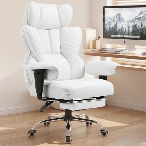 COMHOMA Big and Tall Office Chair Heavy Duty Gaming Chair with Deluxe Embossing Leather High Back Wider Ergonomic Computer Chair with Foot Rest 145°Reclining Pocket Spring Lumbar Support