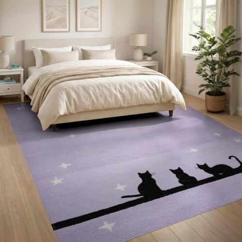 8'x10' Black Cat Lavender Starry Washable Area Rug