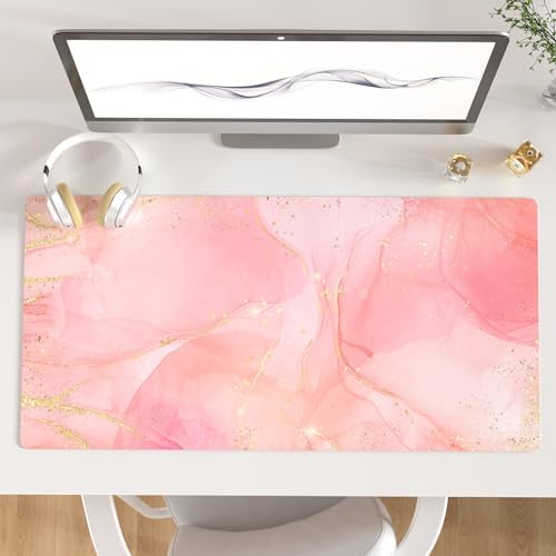 QIYI PU Leather Large Mouse Pad, Waterproof Desk Mat, 31.5" x 15.7", Pink