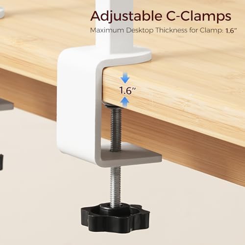 MAHANCRIS Clamp On Desk Organizer, 3-Tier Desktop Bookshelf, Adjustable Desk Storage Shelf, Metal Frame, for Office, Study and Game Room, White DSWT3601