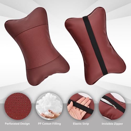 2 Pack Car Neck Pillow Soft Breathable Headrest Pillows for Driving Support, Universal Fit for Most Car Seats Decor Accessories（Maroon）