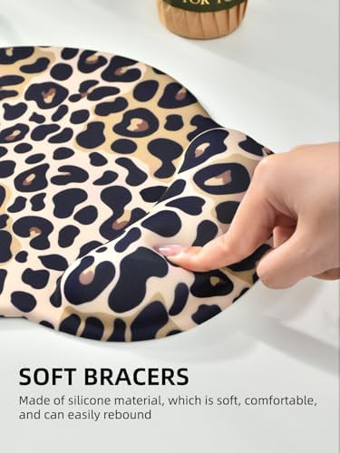 Leopard Mouse Pad Wrist Support Wrist Rest, Ergonomic Mouse Pad with Non-Slip Base for Office Gaming Working Computers,Desk Accessories Pain Relief Mouse Mat for Home&Game Decor, Brown