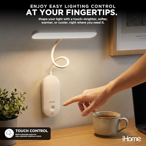 iHome Rechargeable Wall Light with Adjustable Gooseneck, Touch Controls, Dimmable, Warm & Cool Color Tones