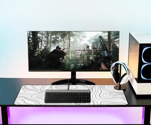 Large Mouse Pad 31.5 x 11.8 in,Mousepad with Stitched Edges,WhiteBlackLines