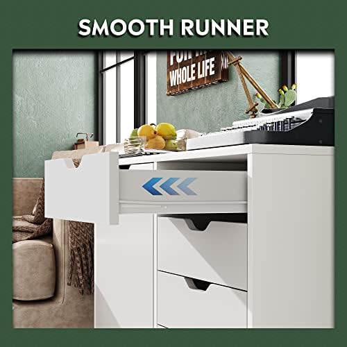DEVAISE 5-Drawer Wood Drawer Cabinet, Office Storage Cabinet, White