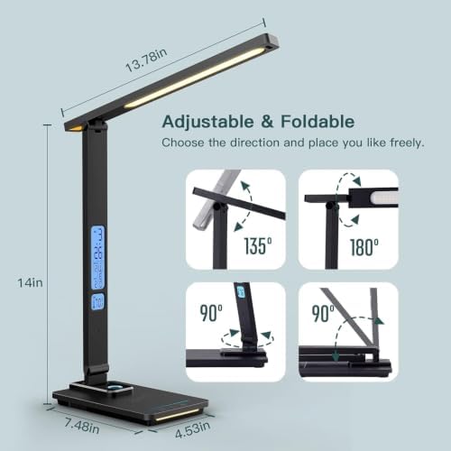 Infiway Desk Lamp with USB Charging Port: LED Desk Lamps for Home Office - 1 USB-A, 1 Type-C Charging Port, 2 AC Power Outlets, Touch Control Dimmable 5 Color 5 Brightness, Night Light(Black)