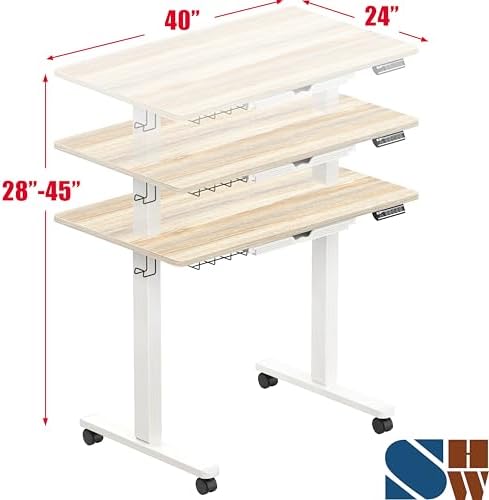 SHW Mobile Electric Height Adjustable Standing Desk w/Drawer, Maple