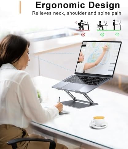 Aoviho Adjustable Laptop Stand for Desk,Portable Laptop Stand Holder and Riser,Foldable Aluminum Notebook Computer Stands for MacBook Air Pro HP Lenovo Dell Samsung Chromebook, 10-15.6 inch, Grey