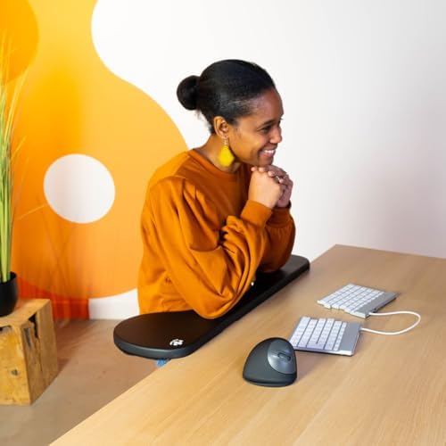 R-Go Arm Rest for Desk, Distance Adjustable, Ergonomic Desk Extender Tray, Elbow & Wrist Supoort, Soft Sponge Built-in, Easy Typing Pain Relief, Punch-Free Clamp on, Black