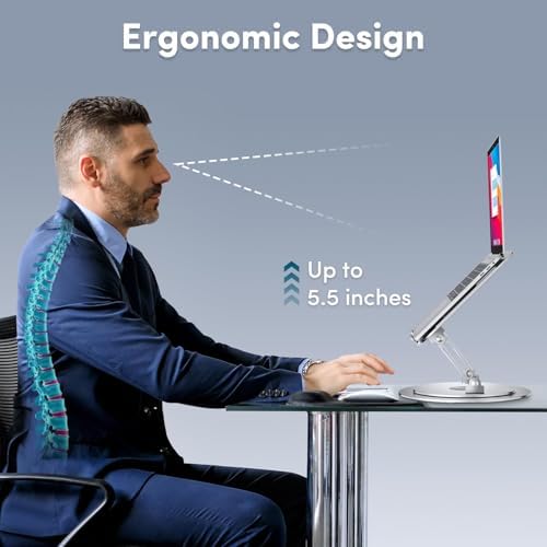 Lifelong 360° Rotating Adjustable Laptop Stand, Foldable Riser, Silver