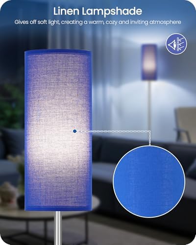 Dimmable Floor Lamps for Living Room with Remote and Foot Switch, 64.4” Modern Standing Tall Lamp, Corner Lamp for Bedroom, Office, Bulb Included, 3000K-6500K, Blue and Silver, FCC Listed SU06LD05W1