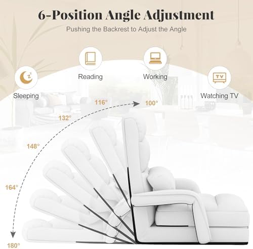 GIANTEX Folding Floor Chair with 6-Position Adjustable Backrest (White)