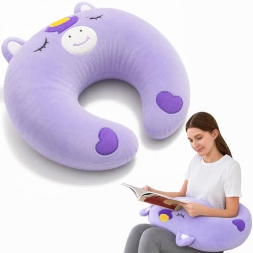 Lap Pillow, Cute Purple Unicorn Crochet Pillow for Knitting, Crafting, Gaming, Reading and Phone Use on Bed, Sofa or Chair, U-Shaped Wrap Around Arm Support Cushion and Neck Pillow