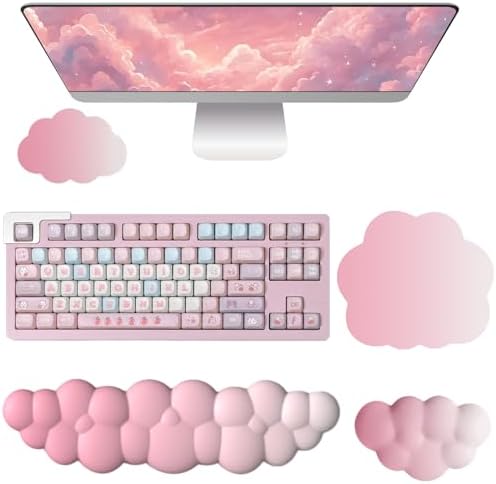 Cloud Mouse Pad Keyboard Wrist Rest for Mouse 4PCS Mini Small Desk Mat Pad Set Memory Foam Non-Slip Cute Ergonomic Gaming Mouse Wrist Support for Computer Home Office Gradient Pink