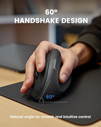 Perixx PERIMICE-608II Wireless Vertical Mouse, 2.4GHz, 6 Buttons, Adjustable DPI 800/1200/1600/2400, Right-Handed Design, USB Receiver, Black