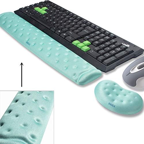 BRILA Memory Foam Mouse & Keyboard Wrist Rest Support Pad Cushion Set for Computer, Laptop, Office Work, PC Gaming - Massage Holes Design - Easy Typing Wrist Pain Relief (Aquamarine)