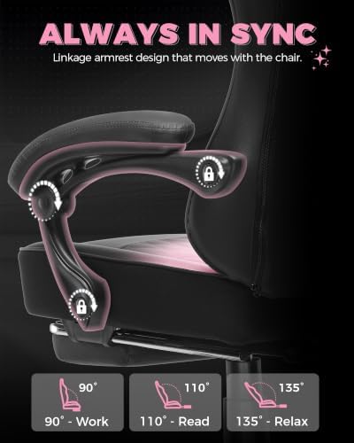 GTPLAYER Big and Tall Gaming Chair with Footrest, Ergonomic Office Desk Chair with 4.4in Thick Cushion and Wide Wingless Seat, Comfortable Leather Computer Chair, Predator Series, Pink Gradient