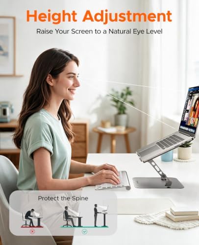 PHIXERO Height Adjustable Laptop Stand, Aluminum Laptop Riser Gray WS1
