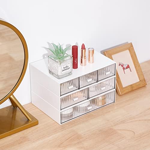 Ykpokir Desktop Organizer with Drawers Stackable Storage Stackable Drawers 3 Tier White Desk Storage Organizers, Plastic Makeup Storage Accessories