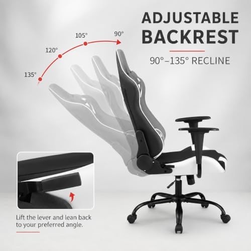BestOffice Gaming Chair Desk Chair Ergonomic High Computer Chair with Adjustable Lumbar Support, Armrests, and Racing-Inspired Design for Office and Home Use (White)