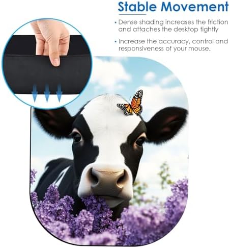 Small Mouse Pad，Mini Mouse Pad 6 x 7 Inch，for Laptop Keyboard Tray Wireless Mouse Home Office Travel，with Non-Slip Rubber Base, Waterproof Mouse Mat，Cow with Butterfly