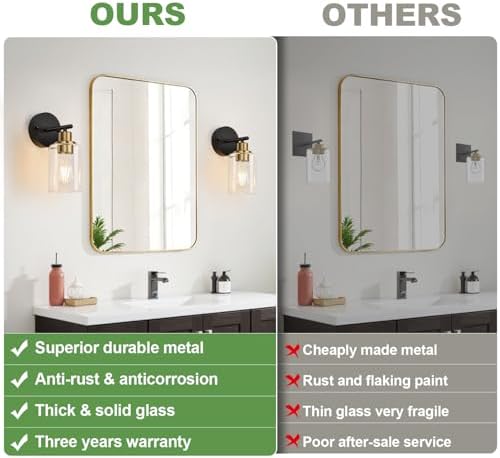 Zarbitta Set of 2 Wall Sconces for Bathroom, Black and Gold Modern Vanity Lights with Clear Glass Shade,Bathroom Wall Lamp for Mirror Kitchen Living Room Hallway Cabinet Porch