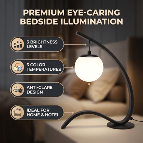 10.8x13.6in LED Bedside Lamp for Home Residents Reading Studying Working,Anti Glare Eye Caring Light Reduces Visual Fatigue,3 Brightness Levels 3 Color Temperatures (Black)
