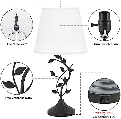 Kakanuo Table Lamp for Living Room, Bedside Lamp for Bedroom, Rustic Lamp