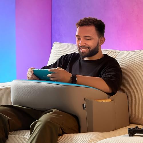 cooloo8 Reading Pillow with Armrests – Extra Large Memory Foam Gaming Pillow for Adult, Lap Desk for Laptop, Arm Rest for Working, Crocheting, Playing Game or Siting in Bed, Floor, Sofa, (Grey)