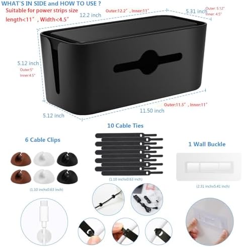 Cable Management Box,Cord Organizer for Home Office Cable Wire Hide,Black