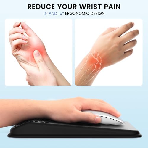 MEKASS Ergonomic Mouse Pad with Wrist Rest, Mouse Pad with Wrist Support for Pain Relief, Memory Foam Mousepad with Massage Design, Non-Slip PU Base for Office, Home, Desk (Classic Black)