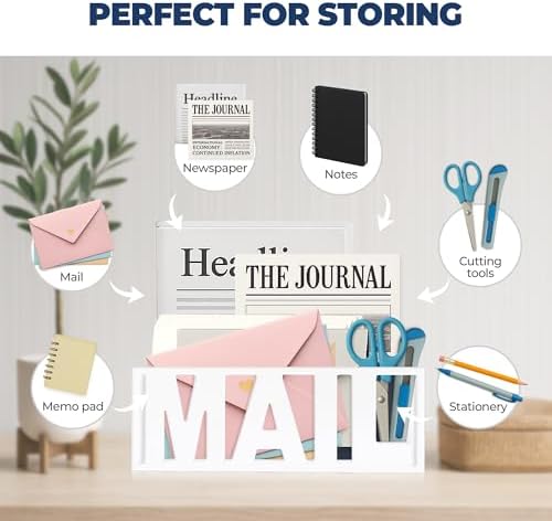 Mail Organizer Countertop, Desk or Wall Mail Holder for Bill Storage, White