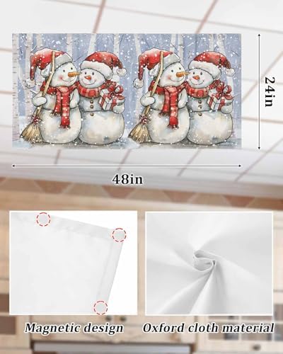 Christmas Magnetic Fluorescent Light Covers for Ceiling Lights 2 x 4 Feet,Snowman Forest Snowy Tree Snowflakes Blue Office Classroom Kitchen Drop Ceiling Light Covers Filters Shade Panel 4 Packs