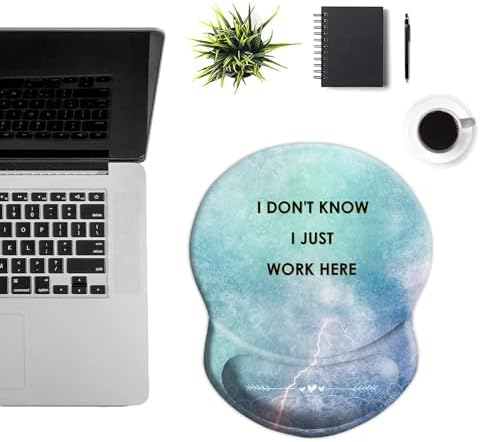 Ergonomic Wrist Support Mouse Pad - Comfortable Computer Mouse Pad with Non-Slip PU Base for Home Office Working Gaming (I Don't Know I Just Work Here)