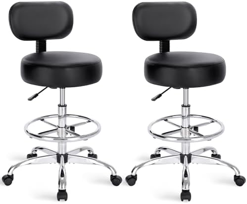 SUPERJARE Drafting Chair with Backrest, Set of 2, Swivel Barstools for Shop