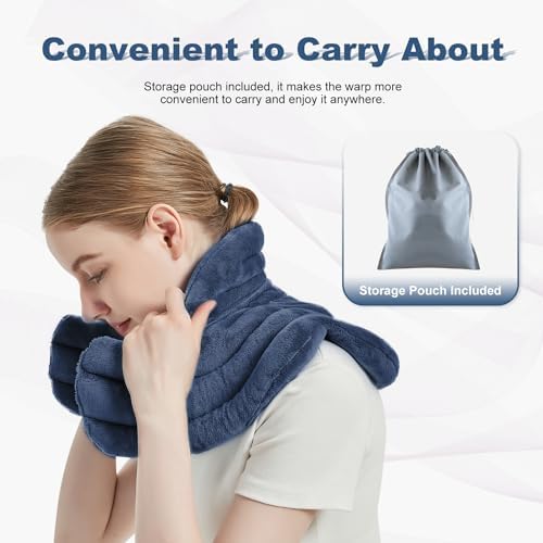 MORLIDEN Neck Heating Pad Microwavable for Shoulders, Warmer Wrap Microwave Heating Pad for Neck and Shoulders for Pain Relief (Navy Blue)