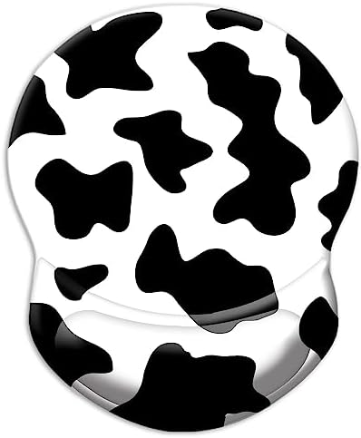 Ergonomic Mouse Pad with Support - Comfortable Wrist Rest, Non-Slip PU Base for Home Office, Studying, Gaming (Black White Cow)