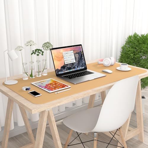 Hsurbtra Desk Pad, 35.5" x 17" PU Leather Desk Mat, XXL Extended Mouse Pad, Waterproof Desktop Blotter Protector, Non-Slip Ultra Thin Large Laptop Keyboard Writing Mat for Office Home, Earth Yellow