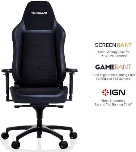 VERTAGEAR PL6800 Ergonomic Big & Tall Gaming Chair Featuring ContourMax Lumbar & VertaAir Seat Systems - Carbon Black