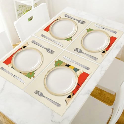 Stacked Dogs Colorful Washable Placemats Set of 4, Durable Heat Resistant Table Mats 17.7 X 11.8 Inch for Dining Table Kitchen Decor Indoor Use
