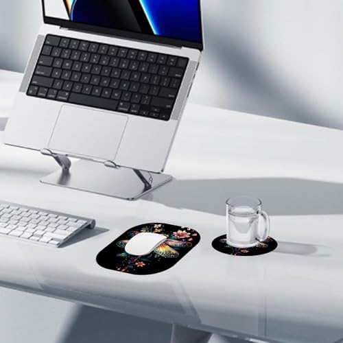 Small Mouse Pad，Mini Mouse Pad 6 x 7 Inch，for Laptop Keyboard Tray Wireless Mouse Home Office Travel，with Non-Slip Rubber Base, Waterproof Mouse Mat，Colorful Dragonfly with Flowers