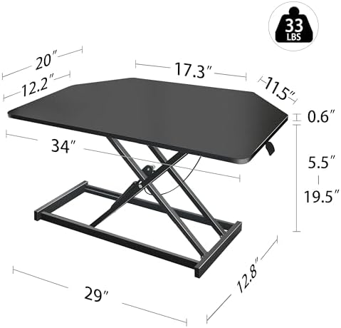 Aconcept 34 inch Black Corner Height Adjustable Standing Desk Converter, One-Click Sit to Stand up Desk Riser, Pre-Assembled Dual Monitor and Laptop Workstation