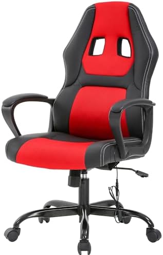 PayLessHere Gaming Chair Office Chair with Support Adjustable Ergonomic Pu Leather Racing Lumbar Massage Headrest Armrest Task 360° Swivel Computer Chair for Women Men Adults，Red