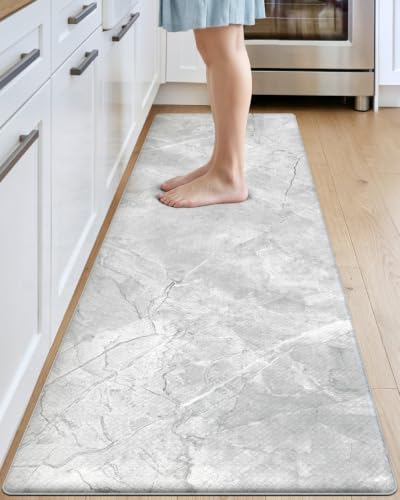 DEXI Kitchen Floor Mats Cushioned Anti Fatigue, 23x107 Light Grey Marble