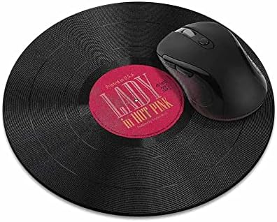 Non-Slip Round Mousepad, WIRESTER Vintage Vinyl Record Pink Mouse Pad for Home, Office and Gaming Desk