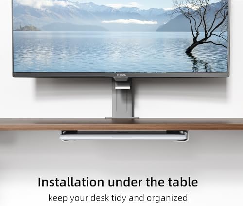 ELETIUO Wall & Under Desk Laptop Mount Holder–Adhesive & Screw in,1.02"/ 26 mm,Anti-Scratch Pads,Universal for MacBooks,Surface,Keyboards,Tablets,Switch &More,Matte Silver