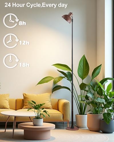 yadoker Plant Grow Light for Indoor Plant, Walnut Wood Grain LED Grow Light,Elevating Plant Lamp,Height Adjustable,Automatic Timer with 8/12/18Hours,10-Level Brightness,Ideal for Large Plant Grow