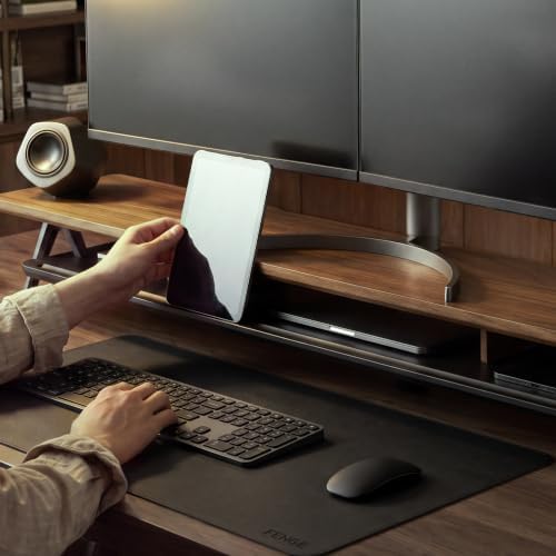 Fenge Dual Monitor Stand Riser, Wooden Desk Shelf with 2-Tier Storage